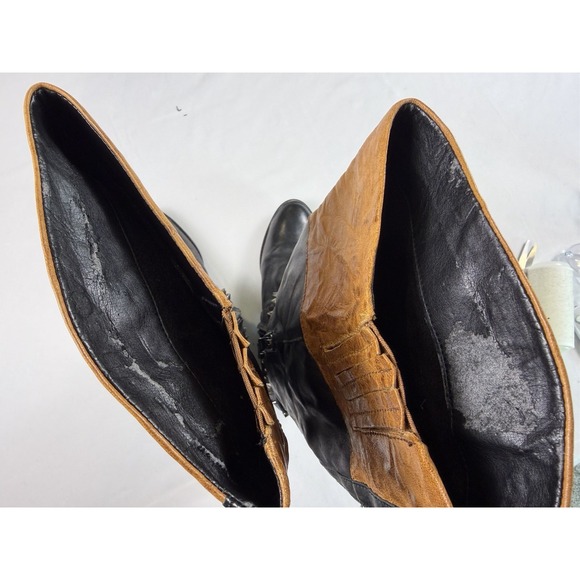 Sam Edelman 8.5 'Park' Two Tone Leather Knee High Spike Stud Belted Riding Boot - Picture 6 of 8